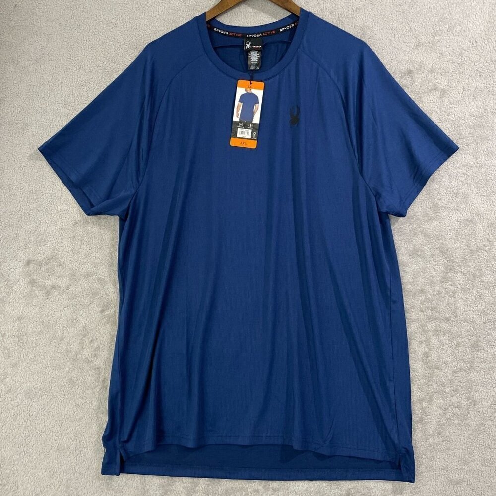 NEW Spyder Active Men's XXL Blue Short Sleeve Shirt Polyester Spandex